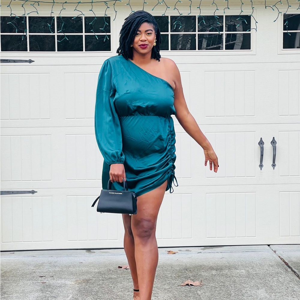 Plus Satin One Shoulder Ruched Bodycon Dress